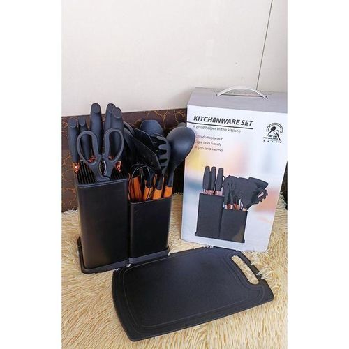 Silicon 19PCs Set of Wood Spoon And Knife Set - Includes Chopping Board