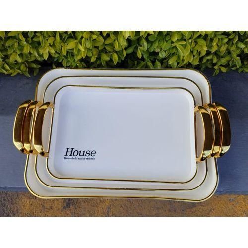 Acrylic 3 Piece Breakfast Tray/ Platter With Gold Handles
