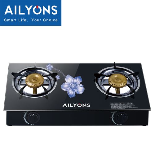 AILYONS GS014-4, 2 Burner Glass Top Gas Cooker & Infrared Double Burner, (1YR WRTY)