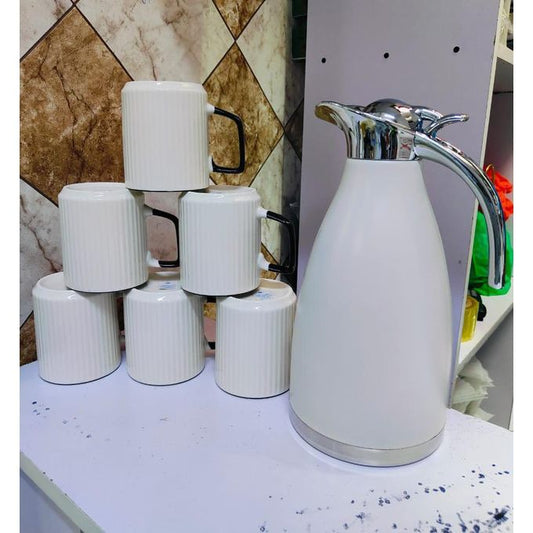 Ceramic Japanese Concise Mugs 6pcs And 2ltr White JP Vacuum Flask