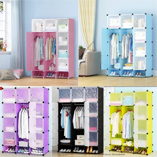 3 Column Plastic Wardrobe|Durable & Stylish Storage Solutions in Blue, Black, Pink, & Purple