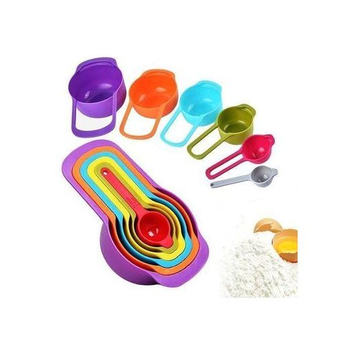 Measuring Cup and Spoon Set - Stackable Colorful Plastic for Kitchen Baking tools (6pcs Random Color)