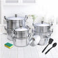 TC 14pcs Original Tornado Non-Stick Cookware Set Silver Pots Free Spoons & Scrubber