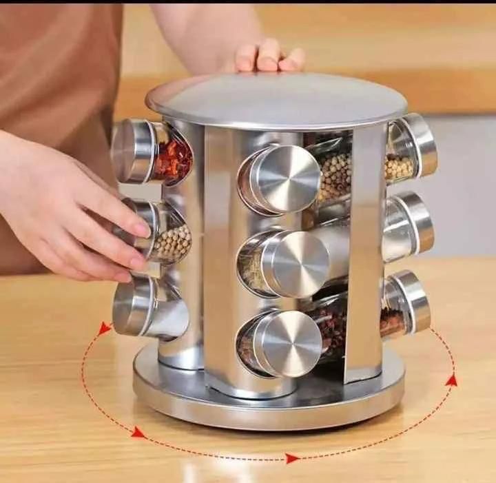 Rotating spice rack with 12 pcs glass bottle