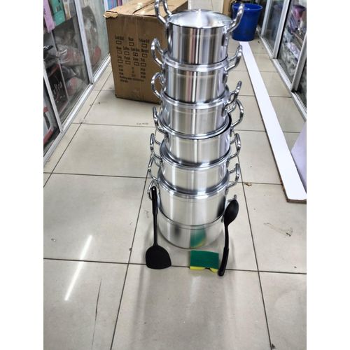 TC 14pcs Original Tornado Non-Stick Cookware Set Silver Pots Free Spoons & Scrubber