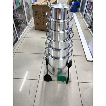 TC 14pcs Original Tornado Non-Stick Cookware Set Silver Pots Free Spoons & Scrubber