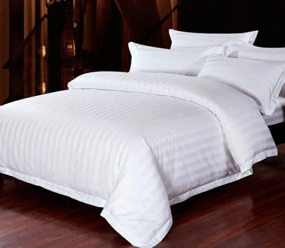 White Striped Binded Duvet Set Size 6x7 Includes Duvet Cover, Bedsheet, and 2 Pillow Cases Elegant and Comfortable
