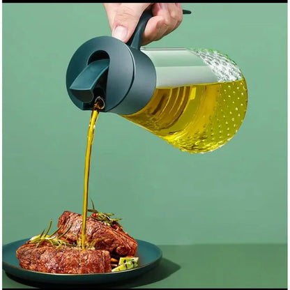 630ml Autoflip Oil Jar | High Quality Glass Dispenser with Easy Pour Mechanism (Green, Black)