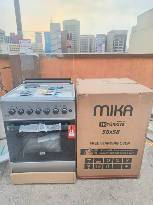 Mika 3 Gas+ 1 Electric MST58U31E3SLEM Cooker, Silver, 58cm”58cm